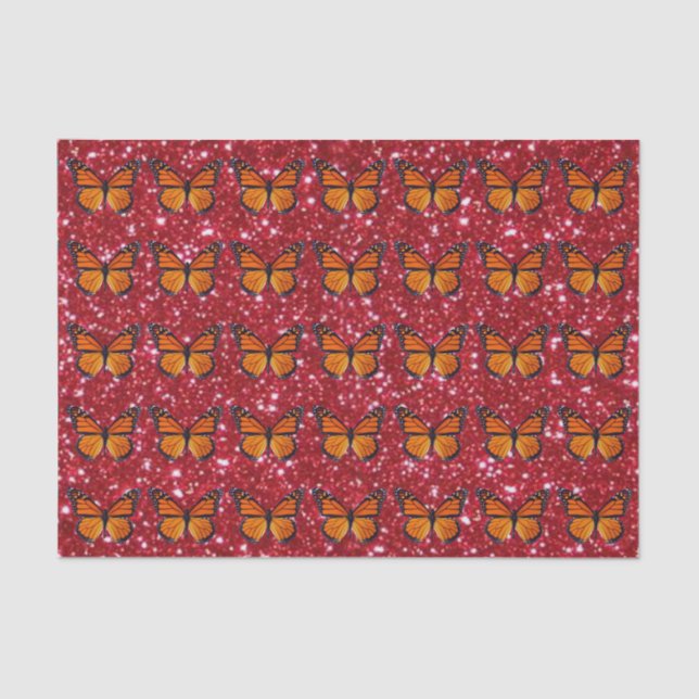 Orange Butterfly auf rotem Glitzer Seidenpapier (Vorderseite)