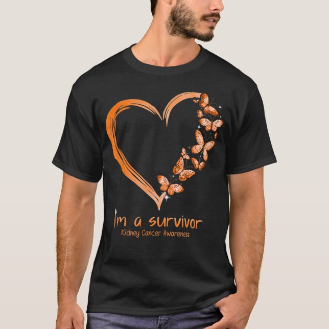 Orange Butterfly Herz Im A Survivor Nierenkrebs T-Shirt (Vorderseite)