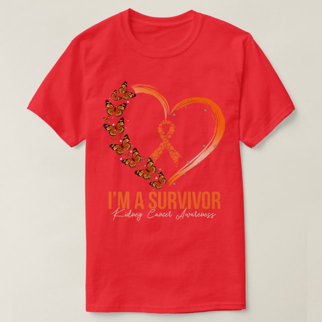 Orange Butterfly Herz Im A Survivor Nierenkrebs T-Shirt (Design vorne)