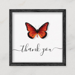 Orange Butterfly Illustration Danke Classic  Quadratische Visitenkarte