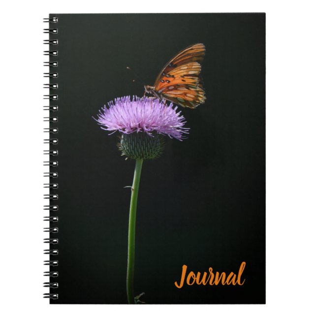 Orange Butterfly im Lila Blume Journal Notizblock (Vorderseite)