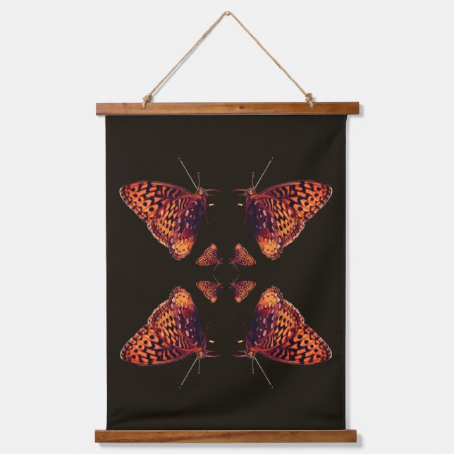 Orange Butterfly Nature Abstract Wandteppich Mit Holzrahmen (Vorderseite)