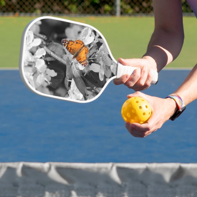Orange Butterfly on Blossom Pickleball Paddle (InSitu)
