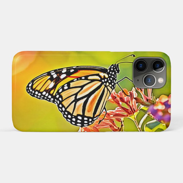 Orange Butterfly on Pink Blossom Design Case-Mate iPhone Hülle (Rückseite (Horizontal))
