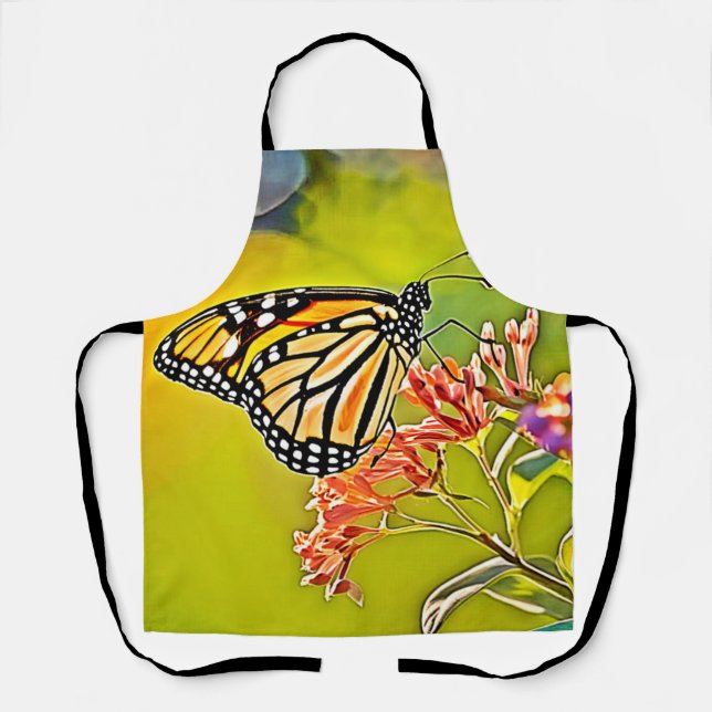 Orange Butterfly on Pink Blossom Design Schürze (Vorderseite)
