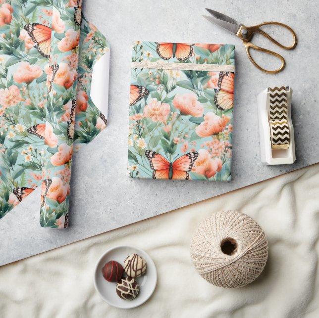 Orange Butterfly Orange Green Geschenkpapier (Basteln)