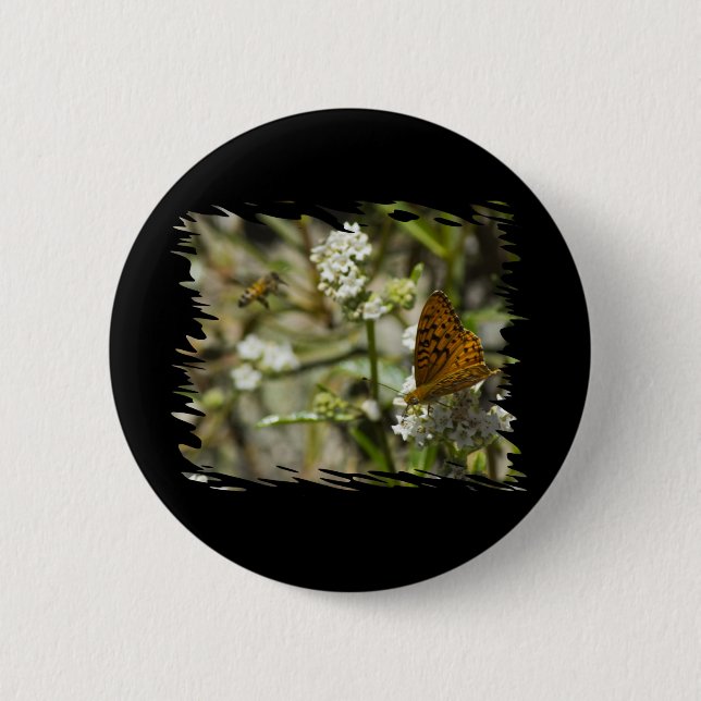 Orange Butterfly und Biene Button (Vorderseite)
