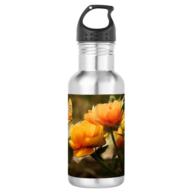 Orange Butterfly und Blume Edelstahlflasche (Vorderseite)
