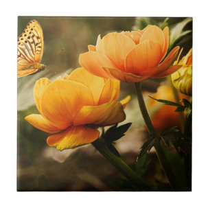 Orange Butterfly und Blume Fliese