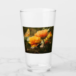 Orange Butterfly und Blume Glas