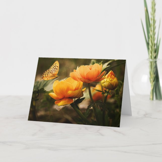 Orange Butterfly und Blume Karte (Vorderseite)