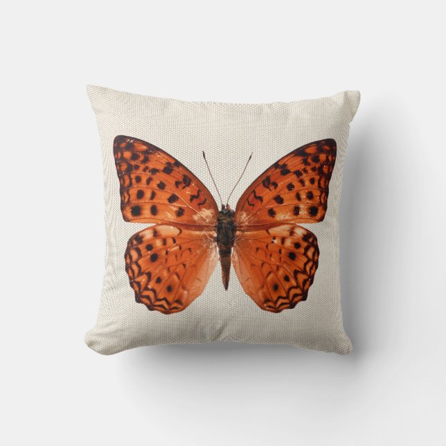 Orange Butterfly Warm neutrale Pastellbeige Kissen (Vorderseite)