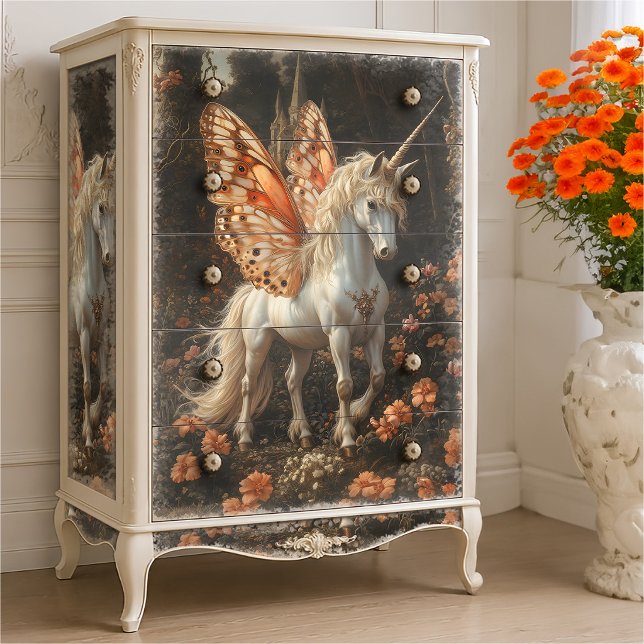 Orange Butterfly Winged Unicorn Decoupage Seidenpapier (Von Creator hochgeladen)