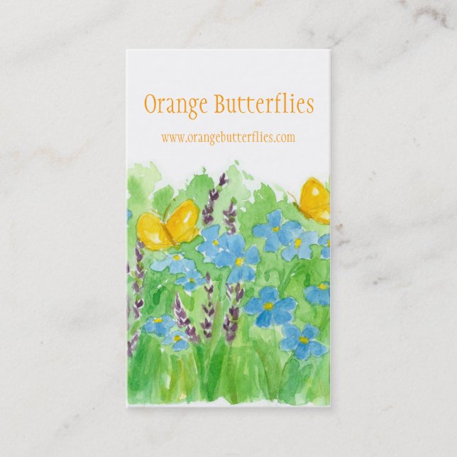 Orange Butterfys Business Card Wildblumen Art Visitenkarte (Vorderseite)