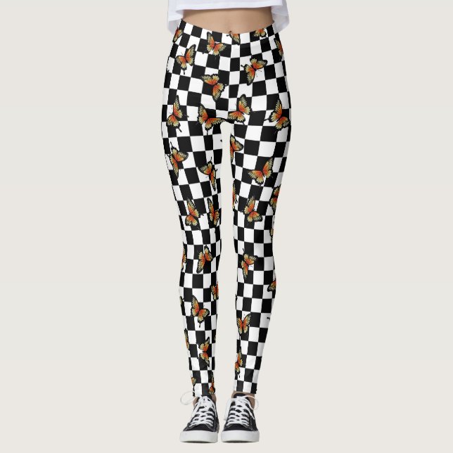 Orange Butterfys Checkered Spandex Leggings (Vorderseite)