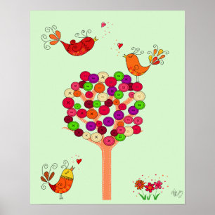 Orange Button Tree Poster