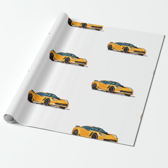 Orange C7 Corvette Wrapping Paper Geschenkpapier (Ungerollt)