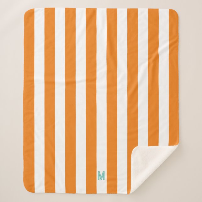 Orange Cabana Streifen und Personalisierte Aquamar Sherpadecke (Vorderseite)