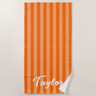 Orange Cabana Stripe Bold Name Strandtuch