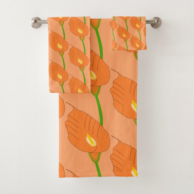 Orange Cala Lily Design Badhandtuch Set (Insitu)