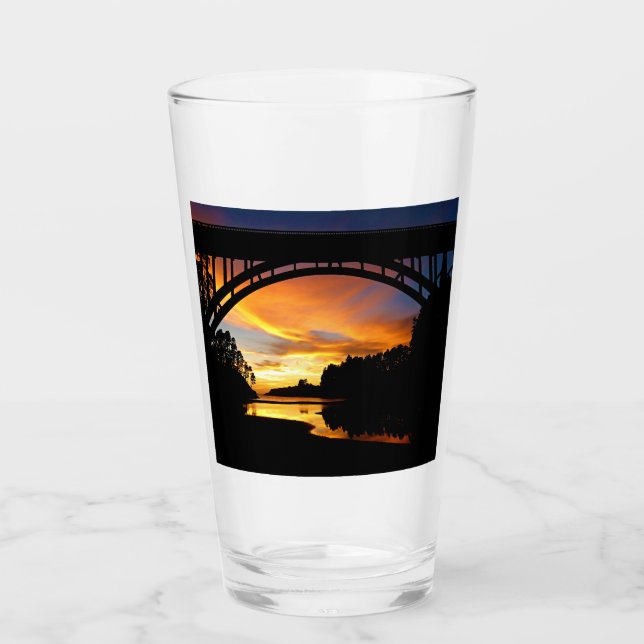 Orange California Coastal Sunset Under Bridge Glas (Vorderseite)