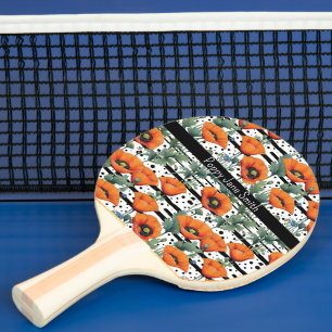 Orange California Poppies Schwarz-Weiß Streifen Tischtennis Schläger