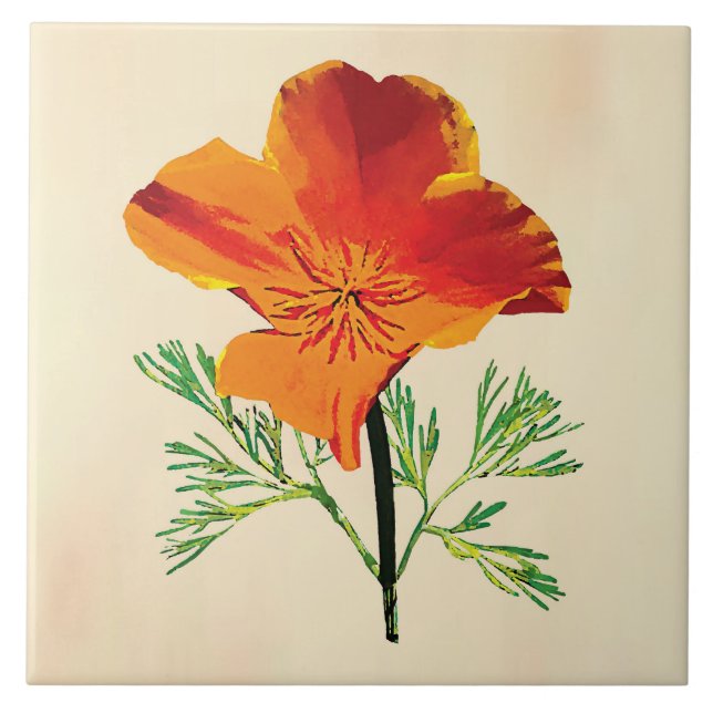 Orange California Poppy Fliese (Vorderseite)