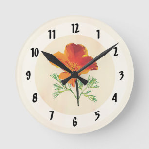 Orange California Poppy Runde Wanduhr