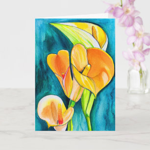 Orange Calla Lilie Blume Aquarellkunst Karte