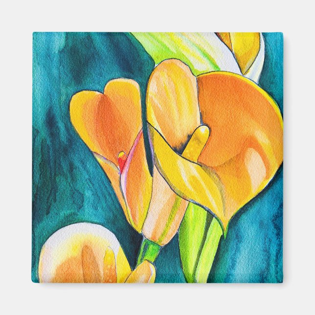 Orange Calla Lilie Blume Aquarellkunst Magnet (Vorne)