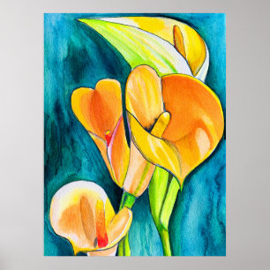 Orange Calla Lilie Blume Aquarellkunst Poster