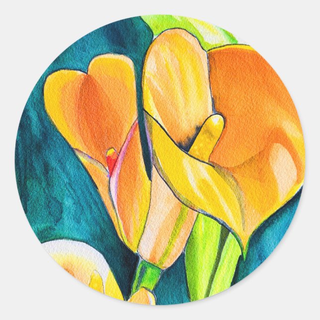Orange Calla Lilie Blume Aquarellkunst Runder Aufkleber (Vorderseite)
