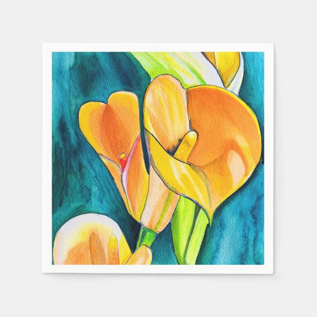 Orange Calla Lilie Blume Aquarellkunst Serviette (Vorderseite)