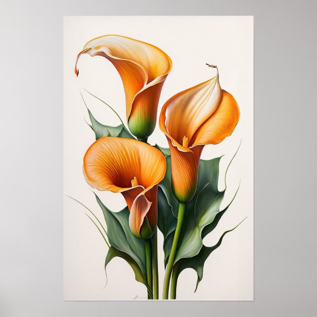 Orange Calla Lilies Lily Blume Kunst, Dichtung und Poster (Vorne)