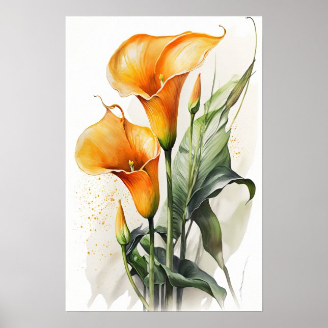 Orange Calla Lilies Lily Blume Kunst, Dichtung und Poster (Vorne)