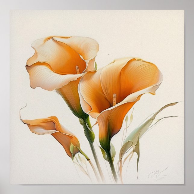 Orange Calla Lilies Lily Blume Kunst, Dichtung und Poster (Vorne)