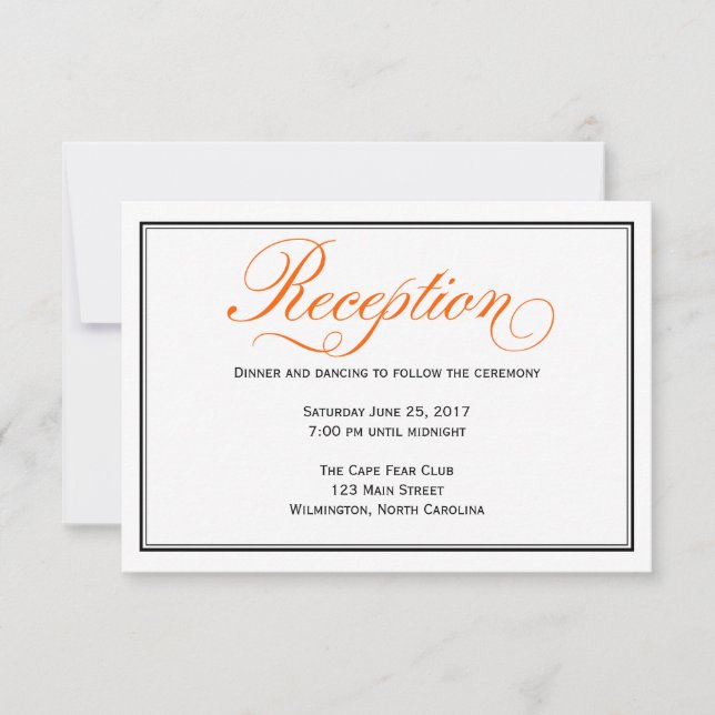 Orange Calligraphy Script Wedding Reception Card Einladung (Vorderseite)