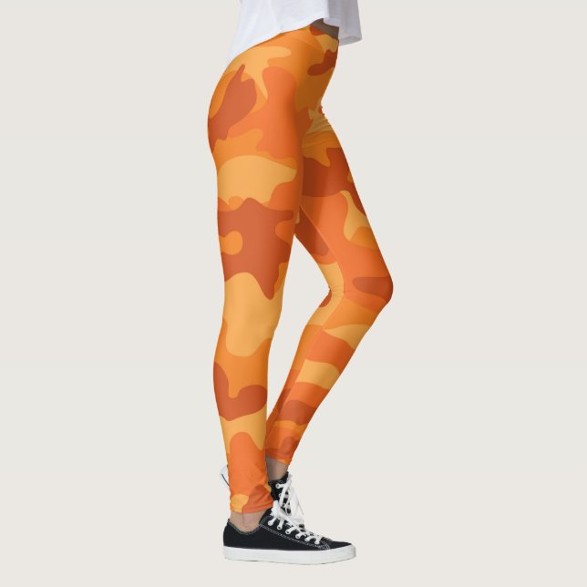 Orange Camouflage Herbst farbenfroher Halloween Sp Leggings (Rechts)