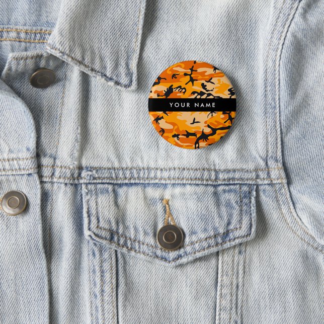Orange Camouflage Ihr Name personalisieren Button (Beispiel)