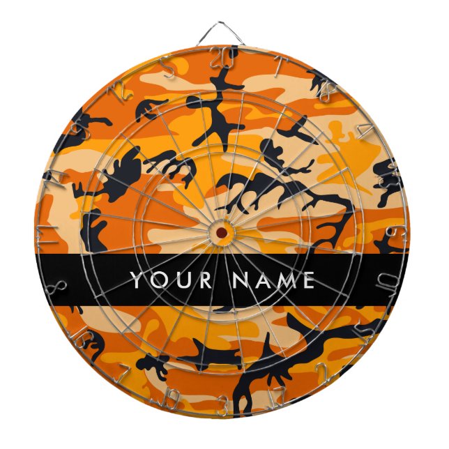 Orange Camouflage Ihr Name personalisieren Dartscheibe (vorne)