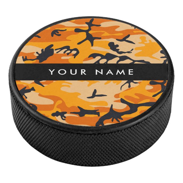 Orange Camouflage Ihr Name personalisieren Eishockey Puck (3/4)
