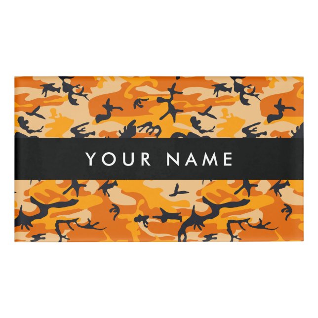 Orange Camouflage Ihr Name personalisieren Namenschild (Vorderseite)