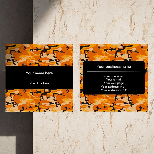 Orange Camouflage, Militär, Armee Quadratische Visitenkarte (Von Creator hochgeladen)