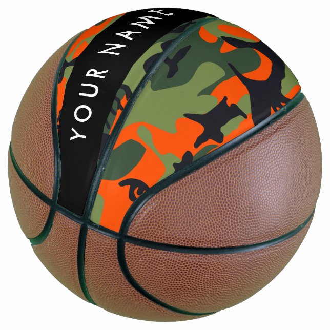 Orange Camouflage Pattern, Ihr Name, Personalisier Basketball (angewinkelt)