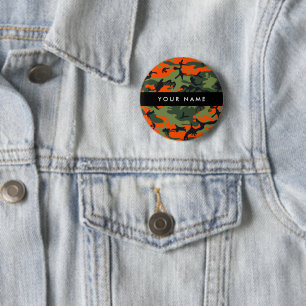 Orange Camouflage Pattern, Ihr Name, Personalisier Button
