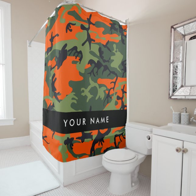 Orange Camouflage Pattern, Ihr Name, Personalisier Duschvorhang (Beispiel)