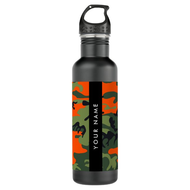 Orange Camouflage Pattern, Ihr Name, Personalisier Edelstahlflasche (Vorderseite)