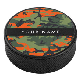 Orange Camouflage Pattern, Ihr Name, Personalisier Eishockey Puck