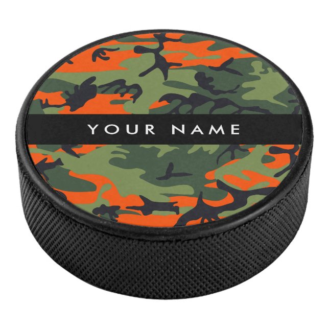 Orange Camouflage Pattern, Ihr Name, Personalisier Eishockey Puck (3/4)