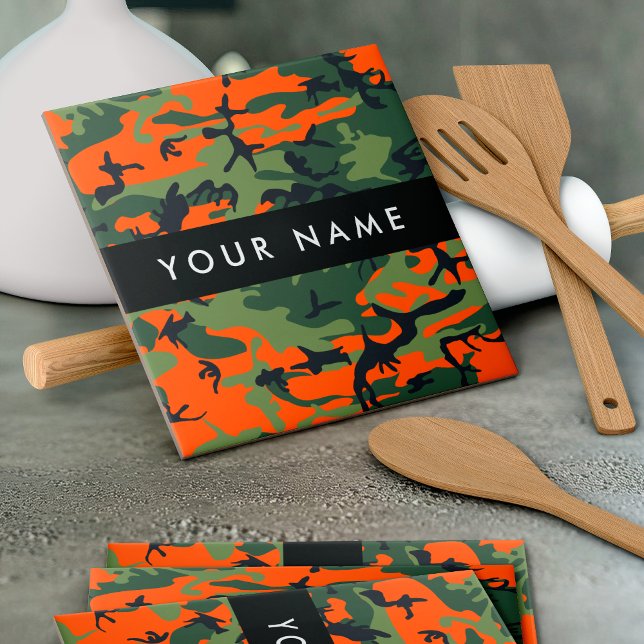 Orange Camouflage Pattern, Ihr Name, Personalisier Fliese (Von Creator hochgeladen)